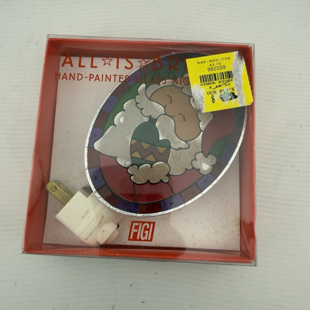 Vtg 90s Figi Santa Night Light Stained Glass Hand Painted By Joan Baker Designs